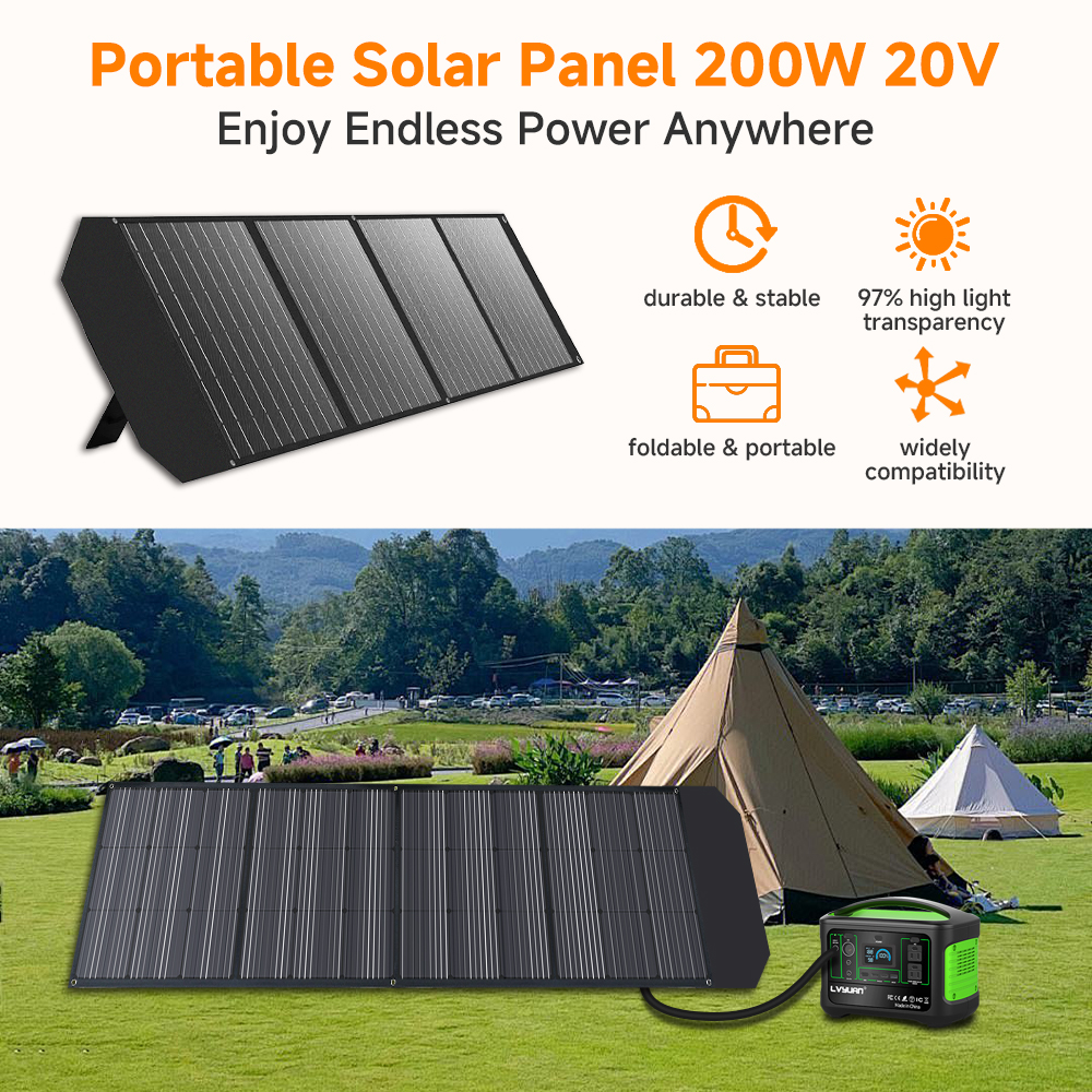 EFFORTWAY 200W Portable Solar Panel Foldable Solar Panel Charger with Adjustable Kickstands Waterproof IP67 for Camping, Home, RV, Boat, Outdoor, Power Station, off Grid System
