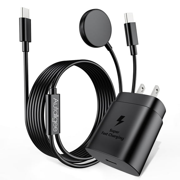 2-in-1 Charging Cable for Samsung Galaxy Watch Ultra/7/6/5/4/3 & iPhone 15/14 - 4FT 25W Fast Charger with USB-C Port