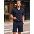 thumbnail image 2 of RICHCOIN Men's 2 Piece Outfits Textured Knit Short Sleeve Button Down Shirts and Shorts Old Money Casual Sets, 2 of 7