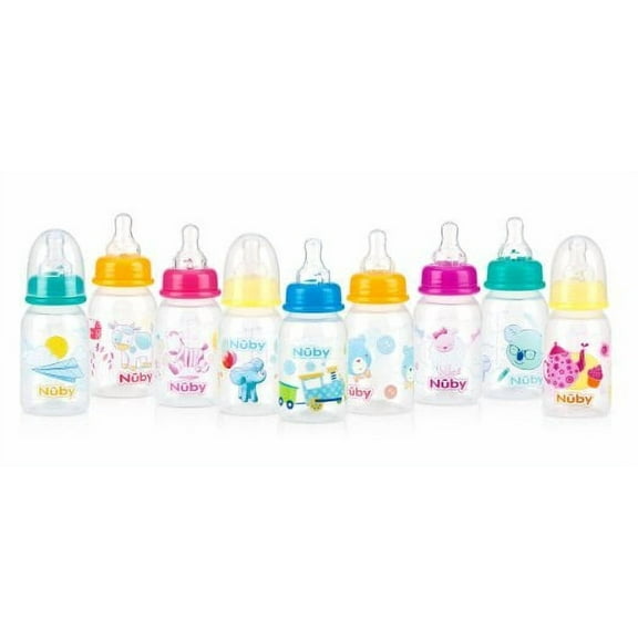 Baby Feeding - Nuby - 4oz Clear Printed Round Bottles (1 Only) Vary Color 1161