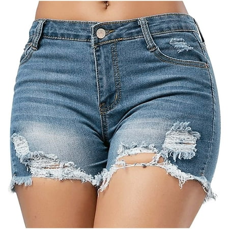 Savings Clearance Jean Shorts Women, Women's Lightweight Shorts Plus Size Denim Printing Short Summer High Waisted Stretchy Jean Shorts with Pockets Dark Blue XXL # Lightning Deals of Today Prime