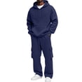 thumbnail image 2 of UDAUDU Track Suits Mens 2 Pieces Set Fleece Cargo Sweatpants Matching Athletic Casual Pullover Hooded Sweatshirts Fall Fashion Winter Sweatsuit Set with Pockets Navy L, 2 of 6