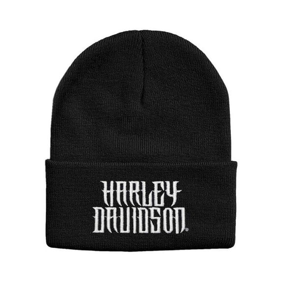 Harley-Davidson Men's Looted Embroidered Cuffed Acrylic Beanie Hat - Black, Harley Davidson