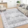 thumbnail image 2 of Garvee 8'x10' Modern Floral Area Rug Oriental Indoor Carpet with Non Slip Backing, Washable Rug Distressed Foldable Floor Mats for Living Room Bedroom Dining Room, Gray, 2 of 8
