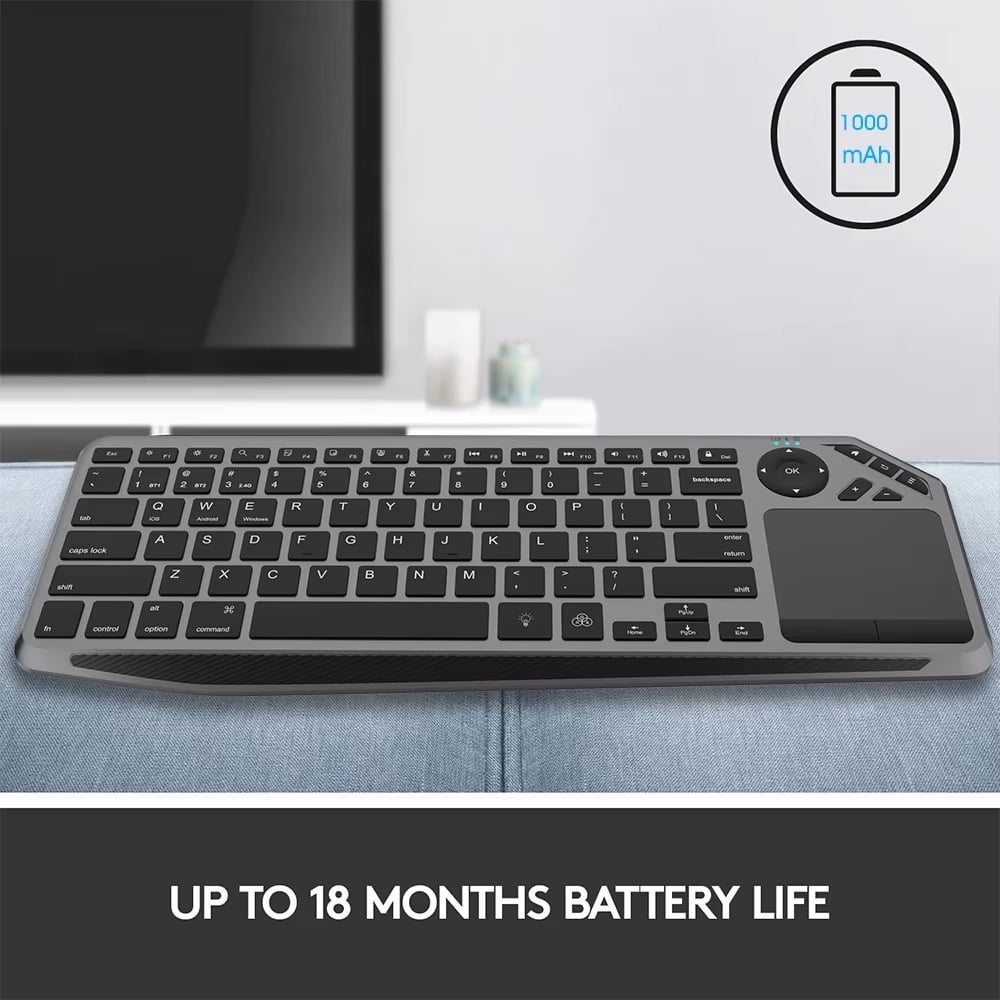 JOMAA 2 IN 1 TV Compact Keyboard with Mouse Function, 2.4Ghz and Bluetooth, Rechargeable, Support 3 Device for Smart TV, Tablet, Laptop etc,