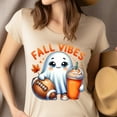 thumbnail image 4 of Fall Vibes Cute Ghost T-Shirt | Kawaii Halloween Football Latte Tee | Unisex Fall Shirt, Dark Heather, Size XL, 4 of 6