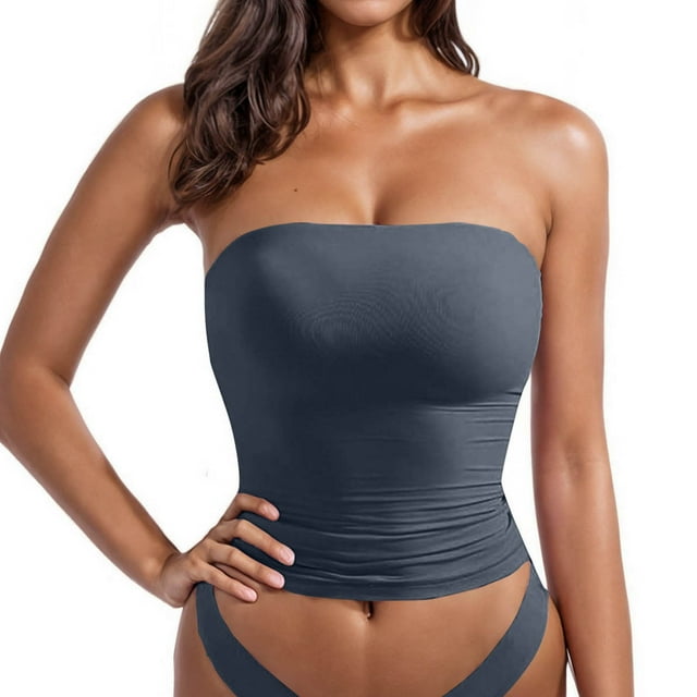 Tqcoqu Women Solid Color Camisole Strapless Beautiful Back Short Cultivate Oneself Integrated Type Strapless