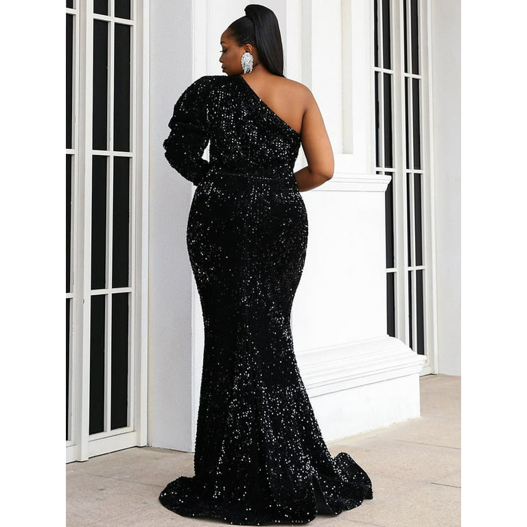 Amazing-Snazzy Black Sequin Women's Elegant Cloth, Plus Size Women Evening  Gown, Evening Dress, Party Dress, Formal Dress, Casual Dress