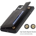 thumbnail image 4 of Compatible with iPhone 14 Pro Luxury PU Leather Case with Card Holder,Cash Slots,Stand Function Back Wallet Case Flip Wrist Strap Double Magnetic Clasp Case for iPhone 14 Pro 6.1",Black, 4 of 13