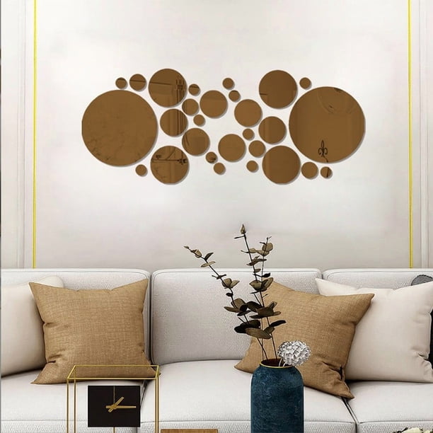 Xiao Hua Espejo de pared, 26 piezas de espejo acrílico adhesivo para pared, calcomanías extraíbles para el hogar, la sala de estar y el dormitorio (marrón)