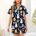thumbnail image 2 of Feancey Womens Pajama Sets Shorts and Button Down Shirts Easter Pjs Set Holiday Casual Funny Rabbit Print Sleepwear Two Piece Sky Blue S, 2 of 6