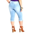 thumbnail image 2 of Jack David Women's Plus Size Cuff Rolled Capri Curvy Blue Denim Distressed Jeans, 2 of 8