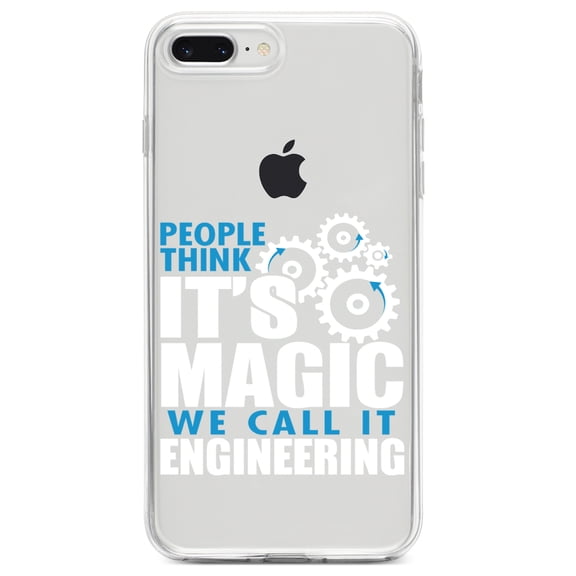 DistinctInk Clear Shockproof Hybrid Case for iPhone 7 PLUS / 8 PLUS (5.5" Screen) TPU Bumper Acrylic Back Tempered Glass Screen Protector - People Think It's Magic It's Engineering