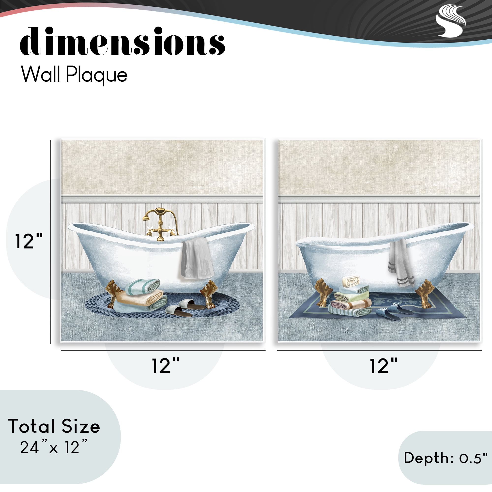 Stupell Industries Cozy Bathtub & Slippers 2 Piece Wall Plaque Art Set, design by Conrad Knutsen