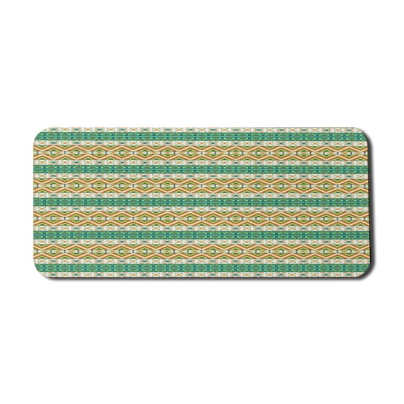 Colorful Computer Mouse Pad, Colorful Local Motif Pattern Print, Rectangle Non-Slip Rubber Mousepad X-Large, 35" x 15" Gaming Size, Pistachio Green Orange, by Ambesonne