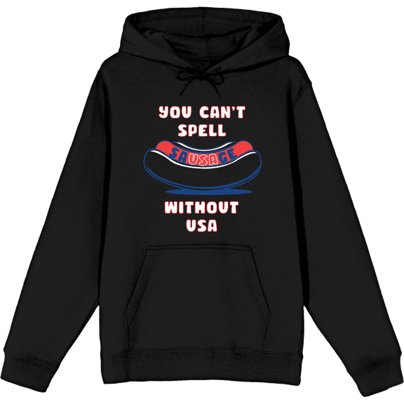 Americana You Can't Spell Sausage Without USA Long Sleeve Adult Hooded Sweatshirt-Medium-Black