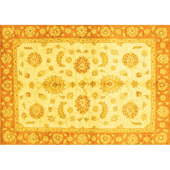 Ahgly Company Machine Washable Indoor Rectangle Oriental Yellow Traditional Area Rugs, 5' x 8'