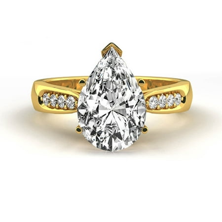1.17 Carat Weight Pear Shaped Diamond Engagement Ring - 18K Yellow Solid
