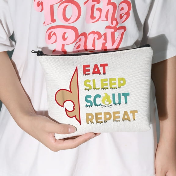 LEVLO Girl Scout Leader Cosmetic Make Up Bag Scouts Leader Gift Eat Sleep Scout Makeup Zipper Pouch Bag For Scout Ceremony Court of Honor