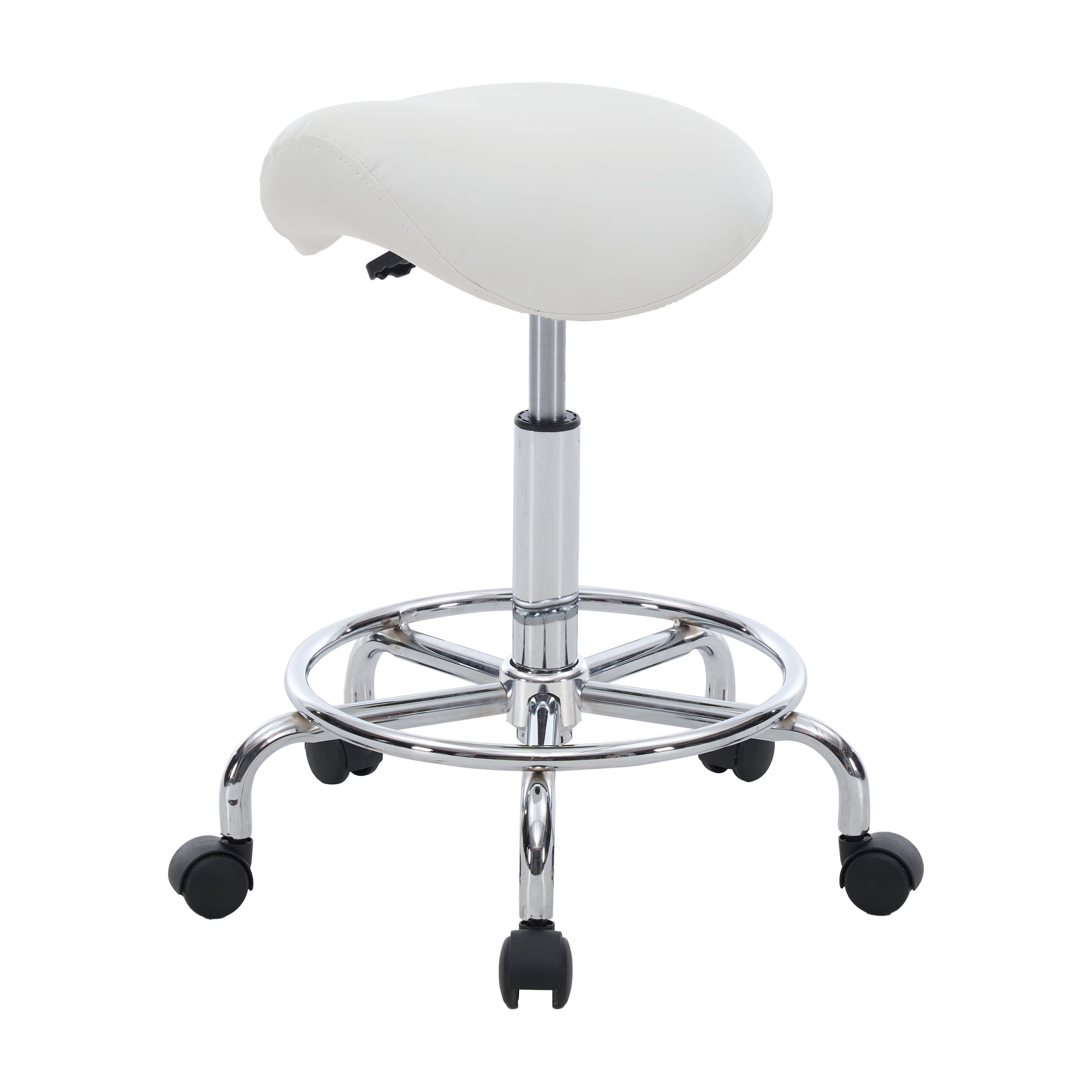 Saddle Stool, Ergonomic Saddle Chair with Wheels, Adjustable Height Swivel Salon Stool, Rolling Stool for Home Office Tattoo Massage Clinic Lab Beauty (White)