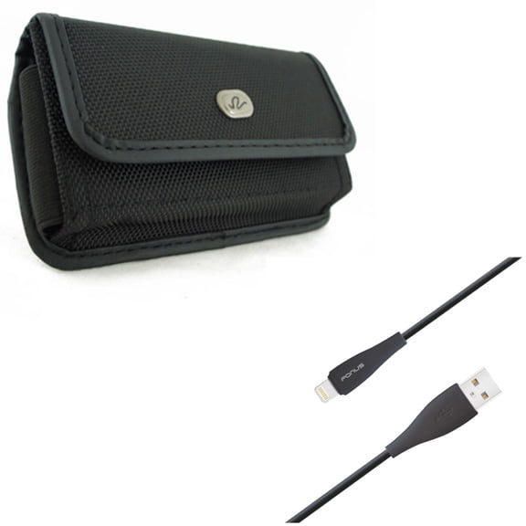 Case Belt Clip w 10ft USB Cable for iPhone XS/X - Rugged Holster Canvas Cover Pouch, Charger Cord Power Wire Long Sync for iPhone XS/X