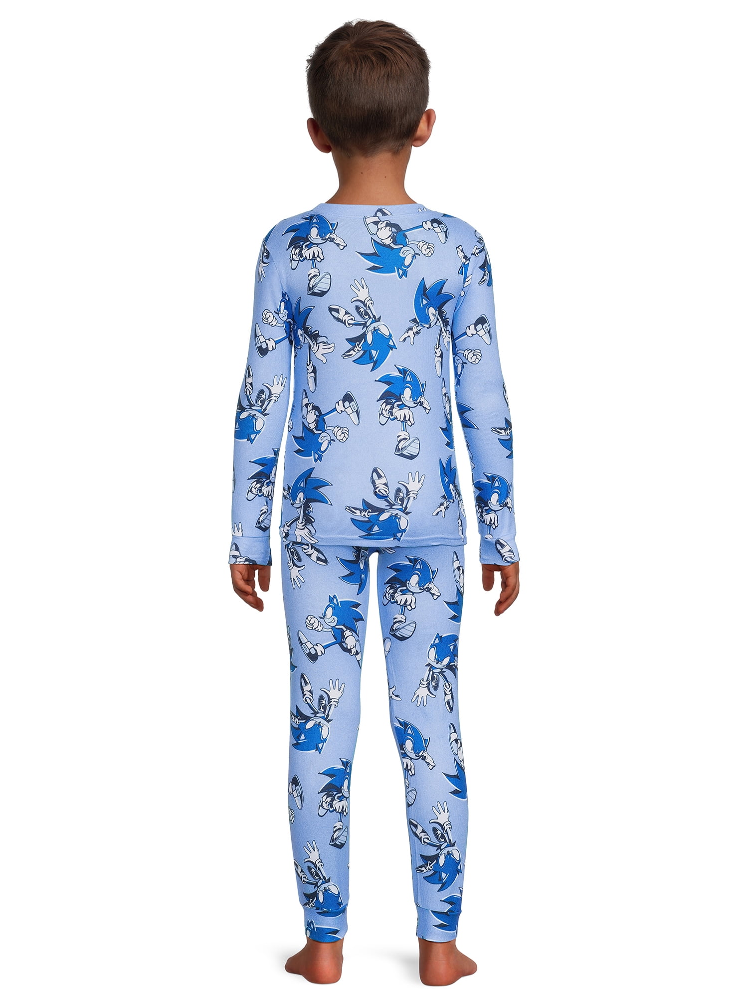 Sonic the Hedgehog Boys Allover Print Tight Fit Long Sleeve Top and Pajama Pants, 2-Piece Sleep Set, Sizes 4-12
