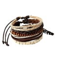 thumbnail image 2 of 5pc Leather Bracelets for Men Women Beaded Wooden Bangle Cuff Braided Wristband, 2 of 4