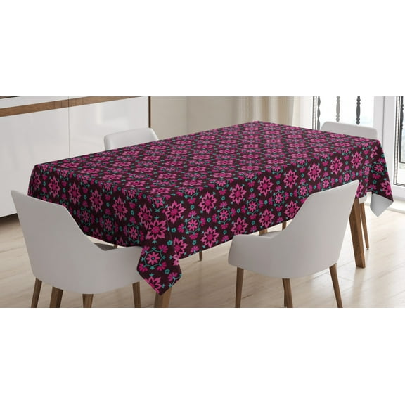 Ambesonne Floral Tablecloth Rectangular Table Cover, Boho Botany Foliage, 52"x70", Burgundy Magenta Teal