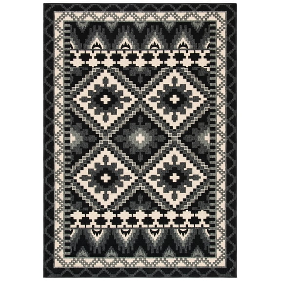 SAFAVIEH Veranda Johann Southwestern Indoor/Outdoor Area Rug, 4' x 5'7", Black/Beige