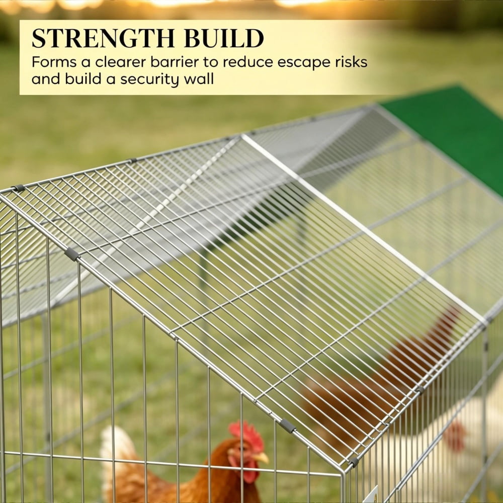 Long Outdoor Chicken Run Pen, Shade Oxford Canopy Powder Coated Steel Predator Proof Wire Mesh Rabbit Duck Kitten Playpen With Ground Stakes Locked Doors