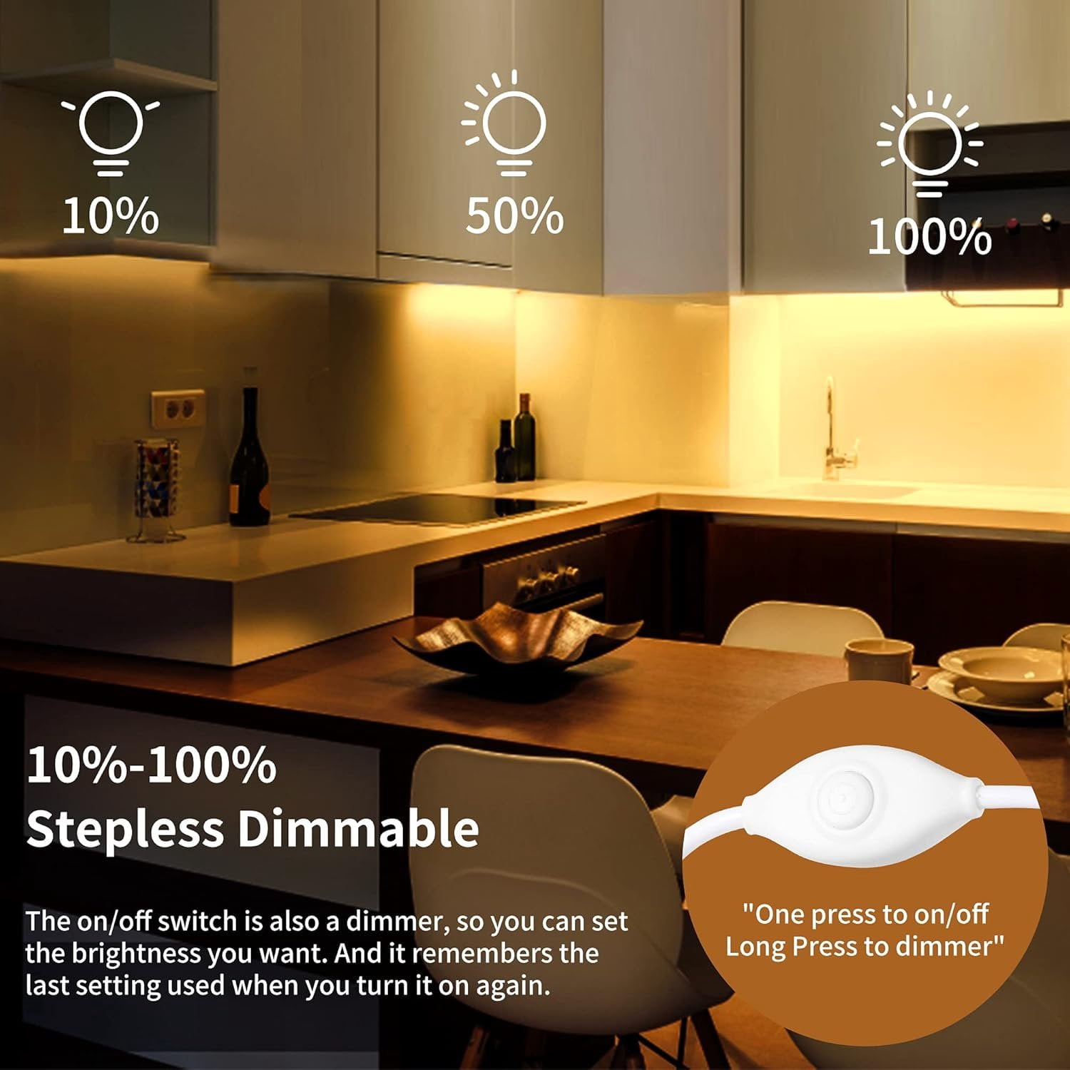Under Cabinet Lighting, 2 count 12" 3000K Dimmable LED Closet Light, USB Plug, Memory Function, Linkable Cabinet Light Bar for Kitchen, Plug-in Workbench Light, Super Slim LED Light Bar for Room