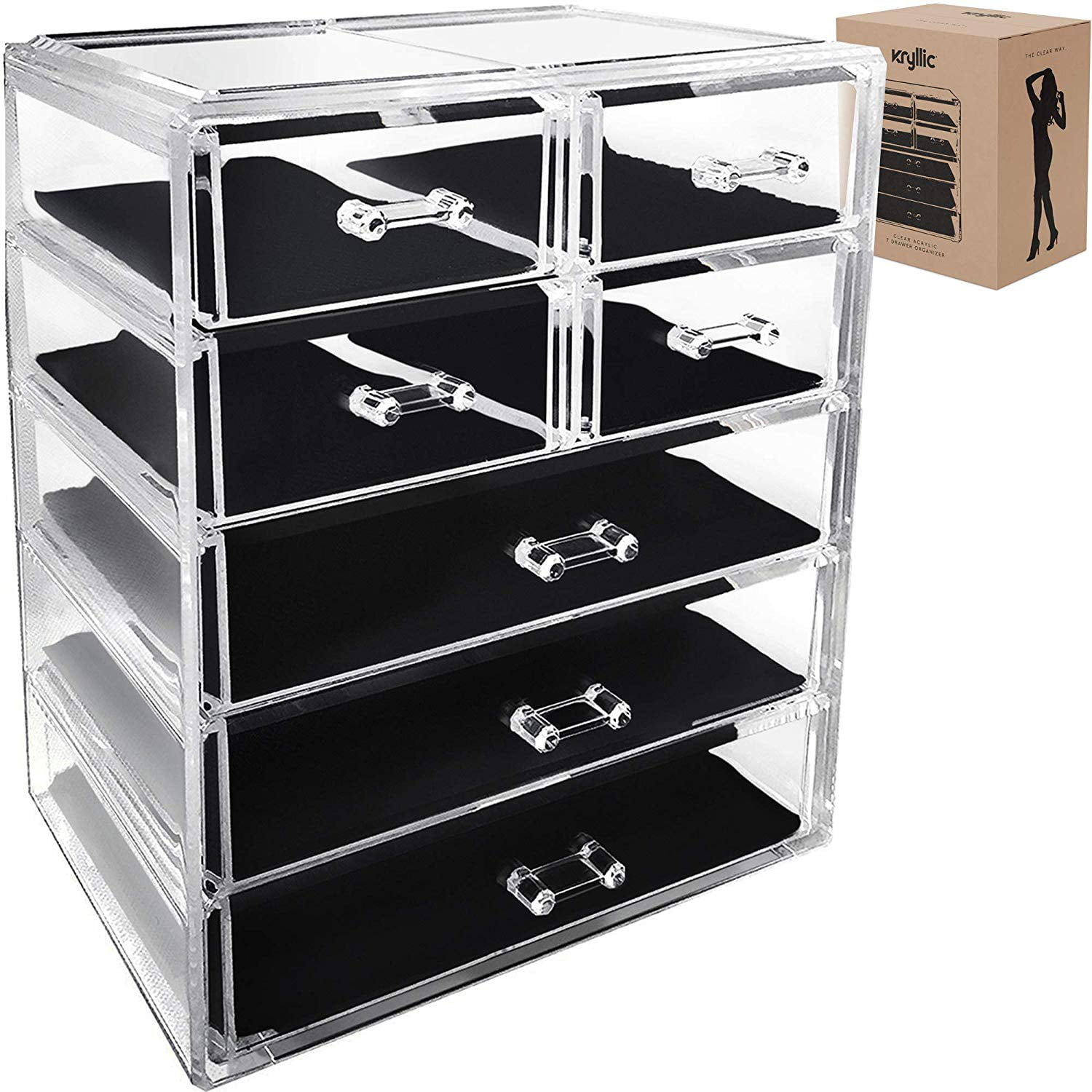 Acrylic Jewelry Organizer Large 7 Drawer Make up Holder for Brush