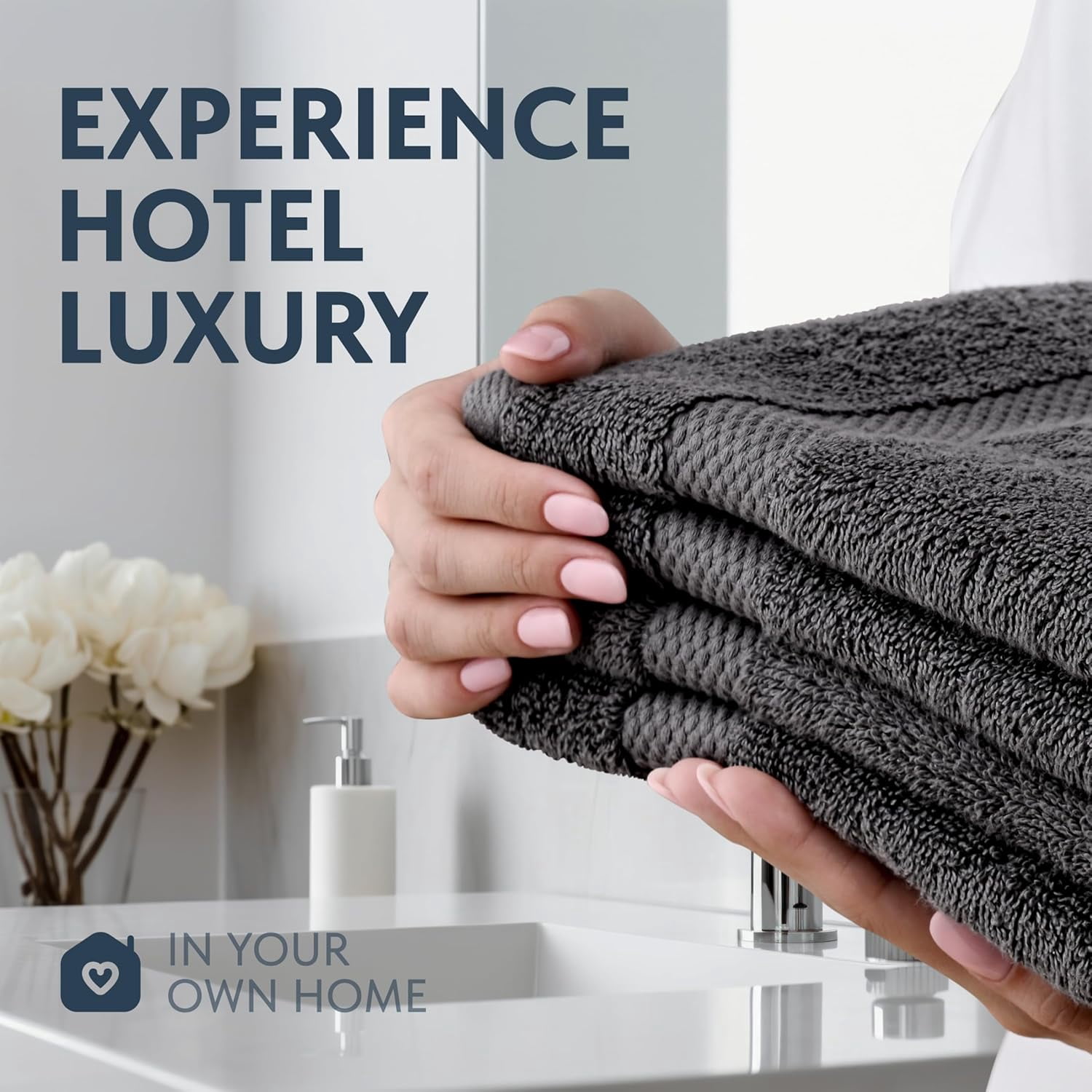 General Luxury Dark Gray Hand Towels - Soft 100% Turkish Cotton | Highly Absorbent Hotel spa Bathroom Towel Collection | 16x30 Inch | Set of 6