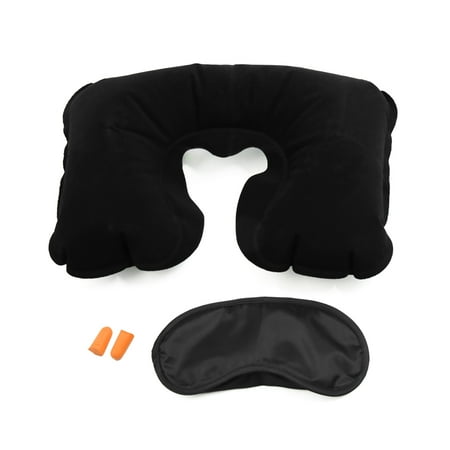 3 In 1 Black Travel Set Neck Air Pillow Eyes Mask Earplug