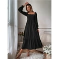 thumbnail image 3 of Women's Square Neck Shirred Ruffle Hem Long Sleeve Maxi Dress, 3 of 5