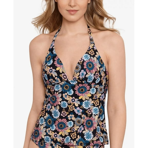 Salt   Cove IN FULL BLOOM V-Neck Tankini Swim Top, US X-Small