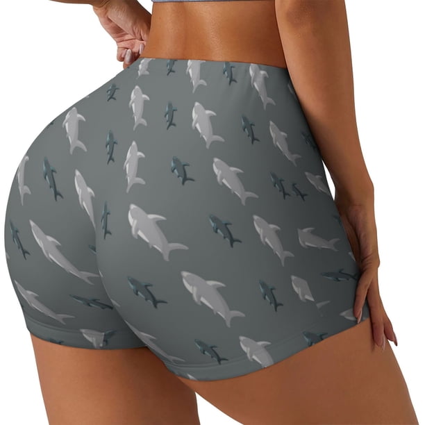Balery Cute Shark Pantalones cortos de entrenamiento estampados para mujer, sin costuras, ajustados, para gimnasio, yoga, correr, deportes, ejercicio activo, fitness.-Medium
