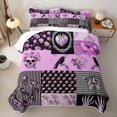 thumbnail image 2 of Castle Fairy Vintage Gothic Patchwork Quilt King,Floral Skull Raven Heart Skeleton King Coverlet Set,Purple Black, 2 of 7