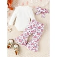 thumbnail image 3 of LMLYSoH Baby Girls 3 Piece Outfits Lace Ruffles Long Sleeves Romper and Pumpkin Print Flared Pants Headband Fall Clothes, 3 of 8