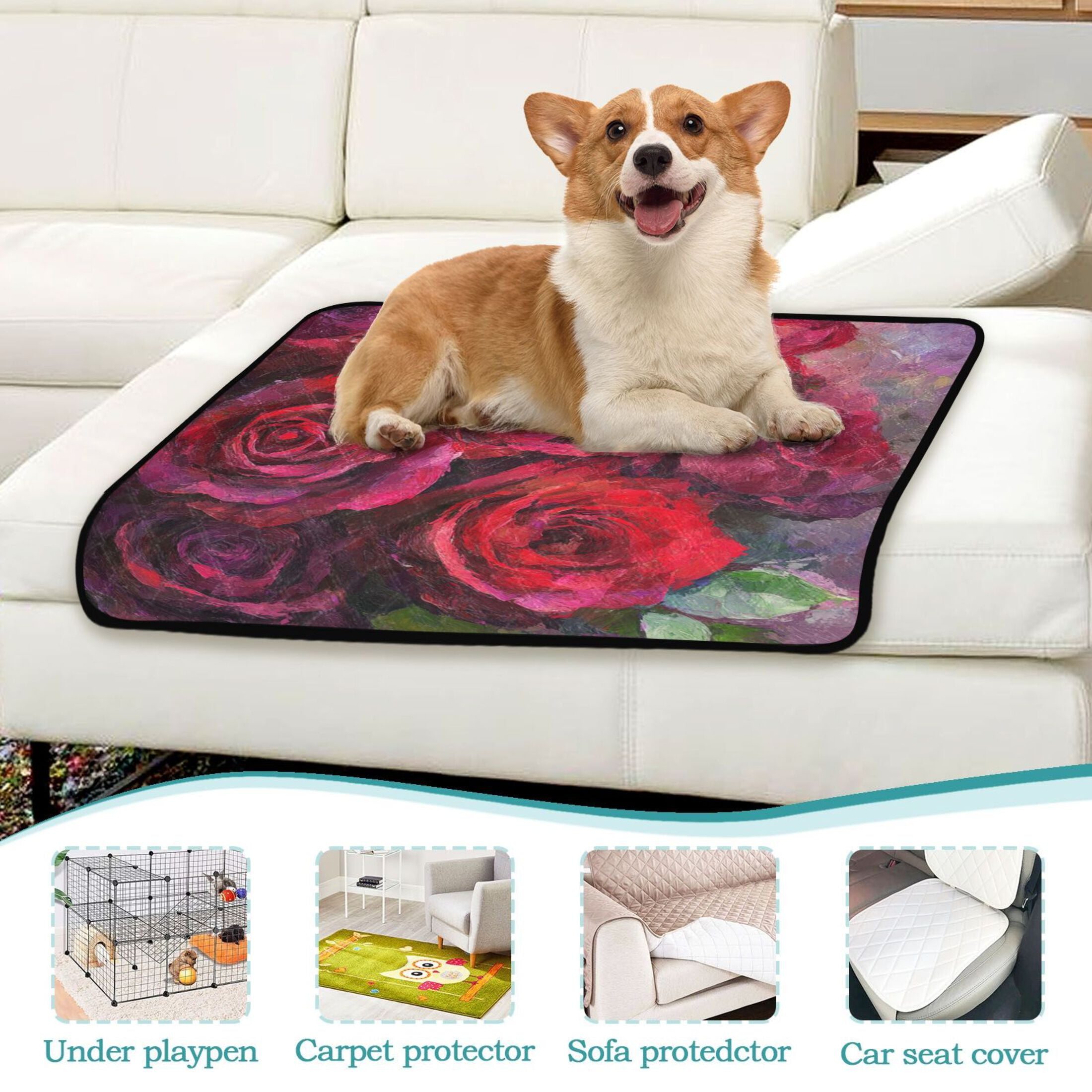 Qxltty Deep Red Roses Cat litter Pads Pet Set of 2 Diaper Mats Center Anti-leakage Layer Absorbent Soft and Comfortable