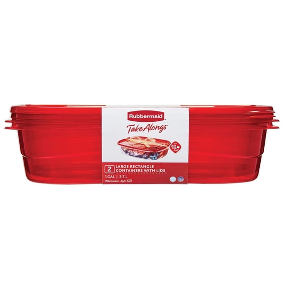 Rubbermaid TakeAlongs Large Rectangular Food Storage Container, 1 Gallon, 2-Pack, Red
