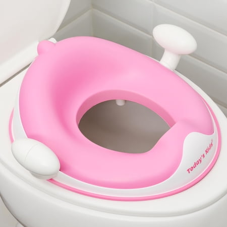 Todays Kids Anti-Slip Baby Training Toilet Seat for Toddlers - Comfortable & Soft Cushion, Secure Grip Handles - Splash Guard Design Potty Toddler Toilet Seat Attachment, Easy Storage Loop - Pink