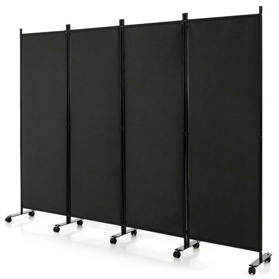 Resenkos Room Separator, Room Divider Panel,4-Panel Folding Room Divider 6 Feet Rolling Privacy Screen with Lockable Wheels-Black