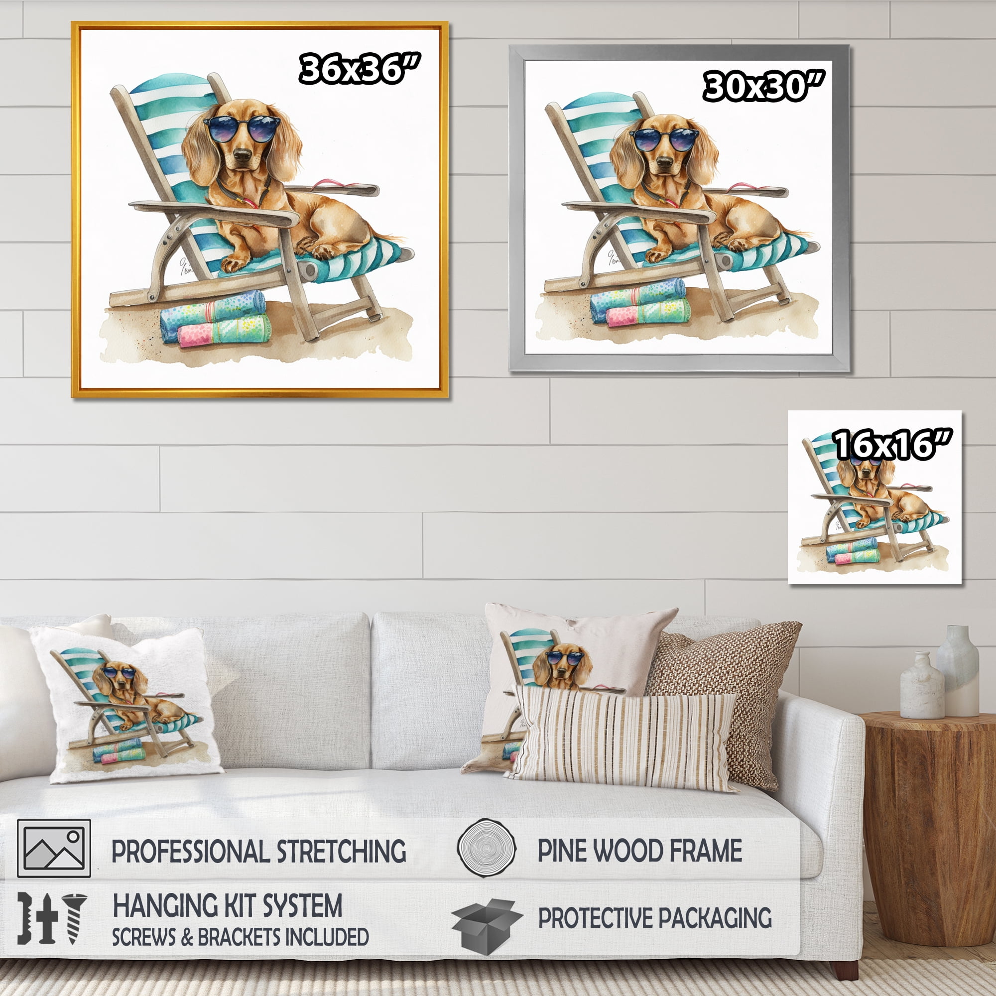 Designart Dog Lounging On The Beach With Sunglasses V Canvas Wall Art