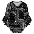 thumbnail image 5 of Paisley Bandana Women's V-Neck Blouse With 3/4 Ruffled Bell Sleeves Casual Top Ladies Blouses, 5 of 7