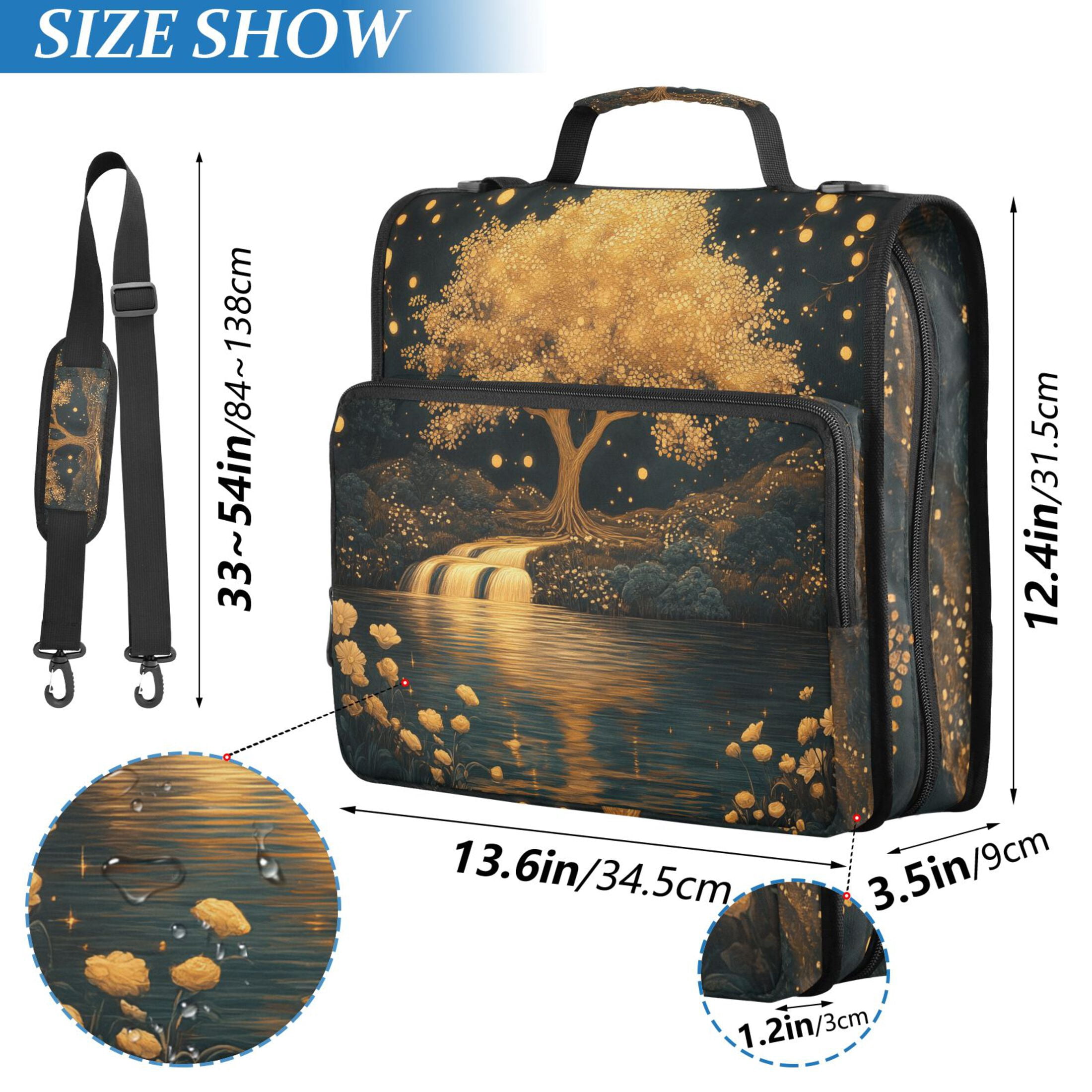 3 Ring Zipper Binder with Shoulder Strap Waterproof Trapper Keeper 2 Inch D-Ring 500 Sheets Capacity Golden Tree on River Bank