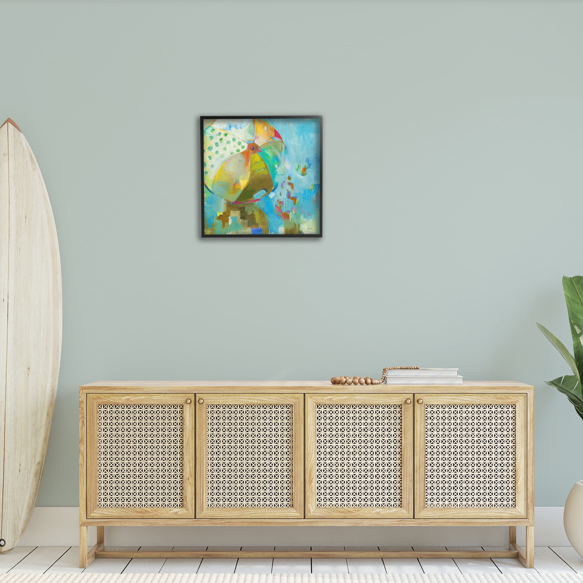 Stupell Industries Abstract Beach Ball Abstract Painting Black Framed Art Print Wall Art, 24 x 24
