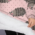 thumbnail image 3 of Oversized Wearable Blanket Hoodie,Pink Hedgehog Pattern Sherpa Blanket Hoodie with Super Pockets,Super Warm Fuzzy Pullover for Women & Men, 3 of 6