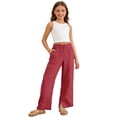 thumbnail image 4 of GiLiling Girls Cotton Linen Pants Wide Leg Drawstring Elastic High Waist Pants Teen Summer Casual Loose Lightweight with Pockets (Red, 12-13 Years), 4 of 9