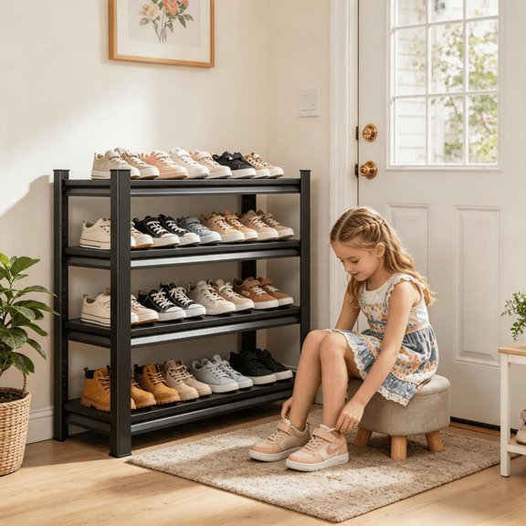 4-Tier Metal Shoe Rack,54"H x 36"W x 16"D Adjustable Storage Shelving Unit,2400lbs Garage Shelves Organizer Utility Shelf for Kitchen Pantry Basement Bathroom Laundry Shop Plant Book